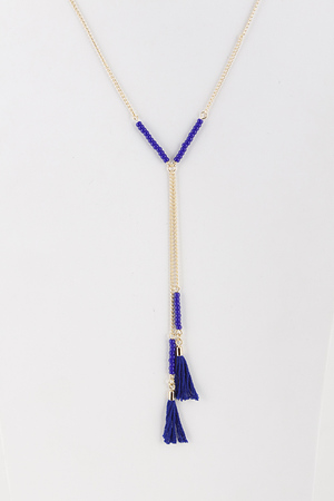 Long Beaded Chevron and Tassel Detail Necklace 5ICF1